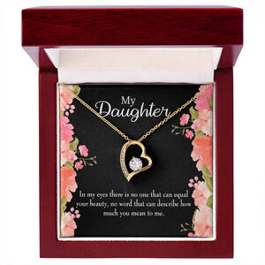 Daughter Your Beauty Forever Love CZ Heart Necklace Yellow Gold Luxury Box